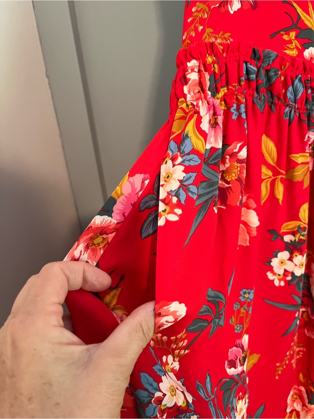 LOFT Red Floral Ruffle-Smock Mini Dress - Picture 4 of 5